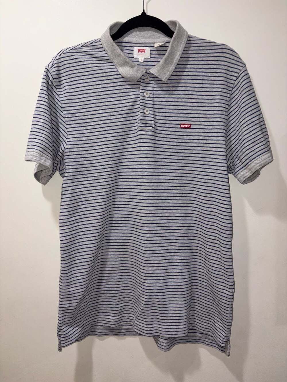 Levi's Men's Short Sleeve Polo Shirt Gray Blue Striped Medium